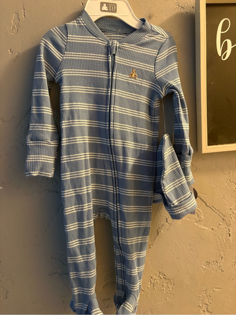GAP Light Blue and White Striped Ribbed Footed One-Piece